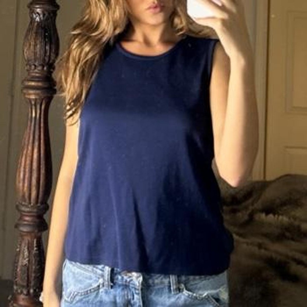 vintage 100% cotton L.L.Bean navy blue sleeveless tank top